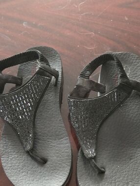 3 For $40 Skechers Black Sparkle Toe-Post Sandals with Elastic Back